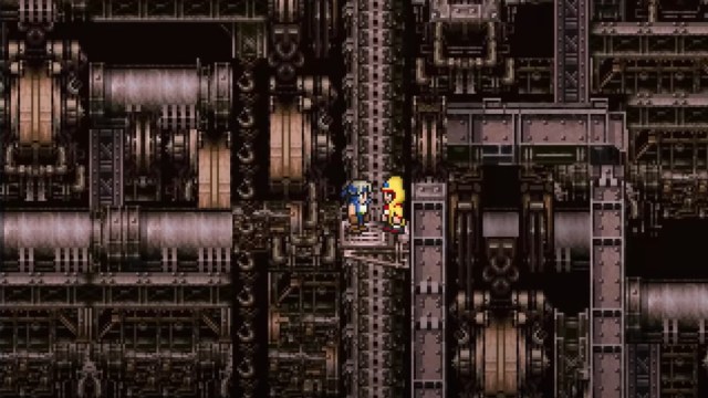 Two characters on an elevator in Final Fantasy 6.