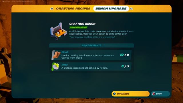 Upgrading Crafting Bench in Fortnite Lego.