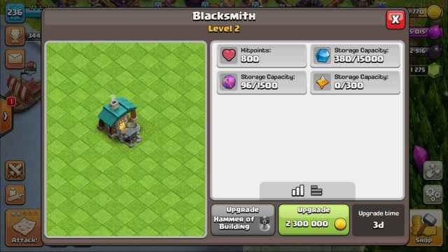 What does the Blacksmith do in Clash of Clans
