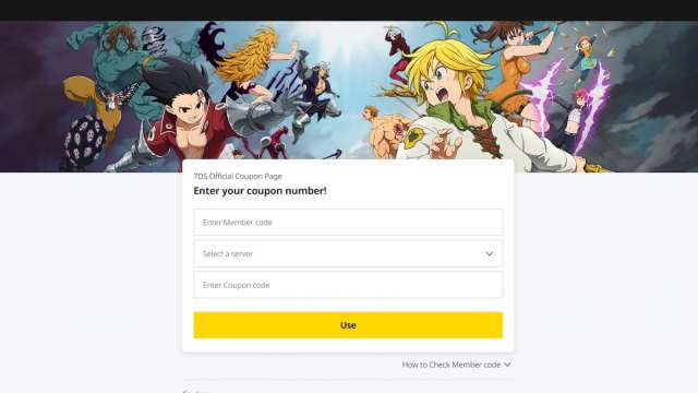 The official page to redeem codes for Seven Deadly Sins: Grand Cross