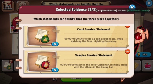 what the 3 Cookies were doing between 00:00-01:00