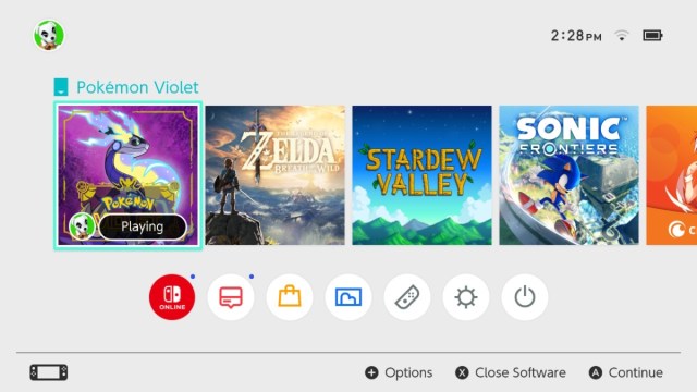 The home screen on the Nintendo Switch. 