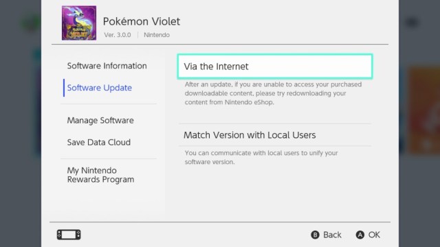 The update screen on the Nintendo Switch