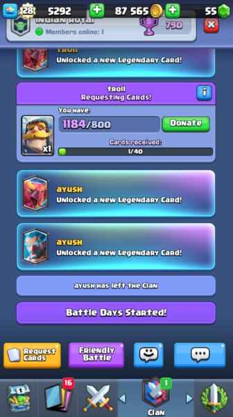 Clash Royale donating cards