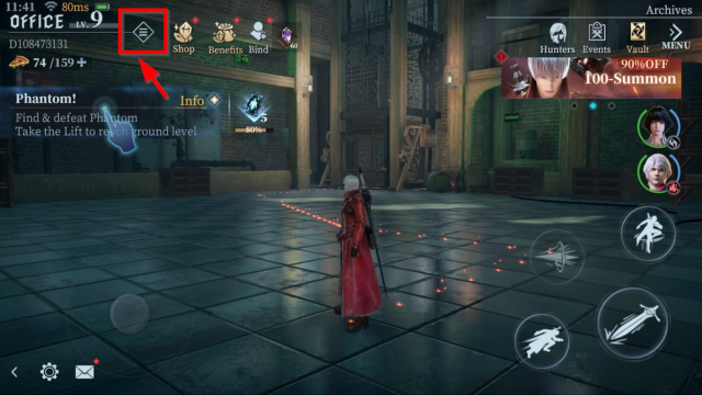 Redeeming codes in Devil May Cry: Peak of Combat - Going into the game menu.