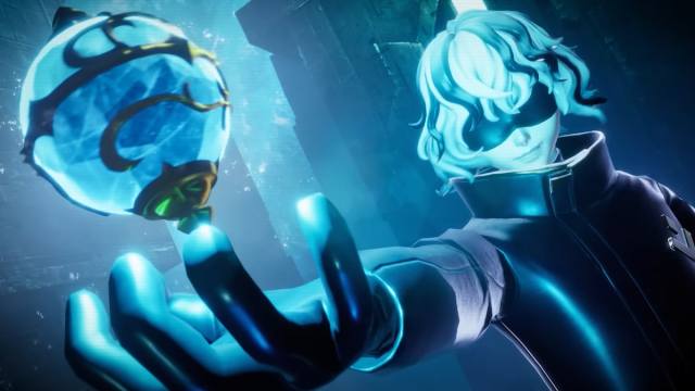 Wielding a Pal Sphere in Palworld. 